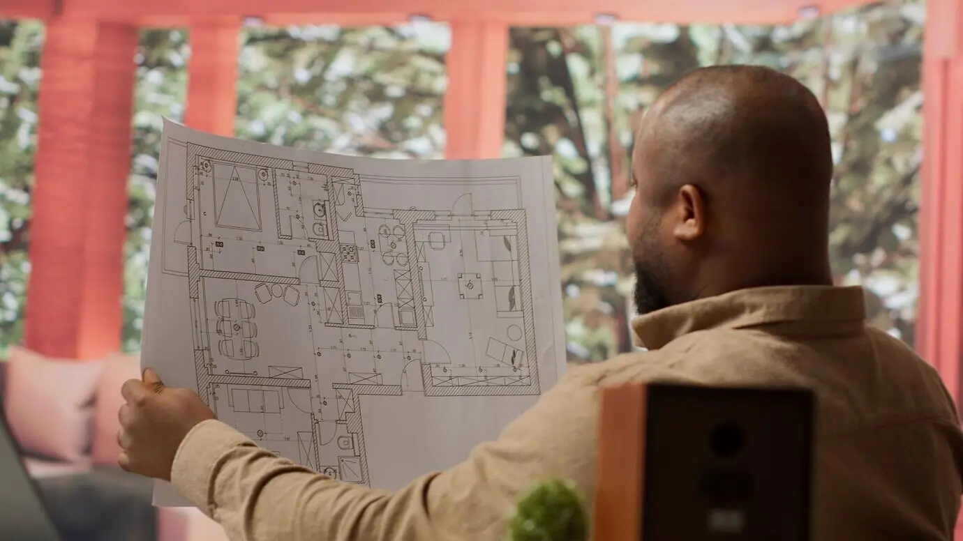 Unternehmensinhaber plant die Renovierung des Bürointerieurs.